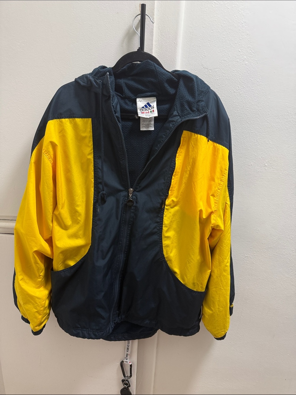 Adidas Mens Vintage Colorblock Hooded Jacket in Navy and Yellow